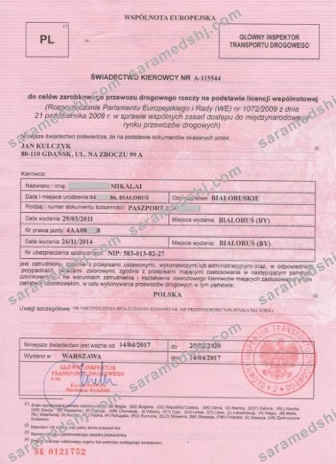Poland drivers certificate